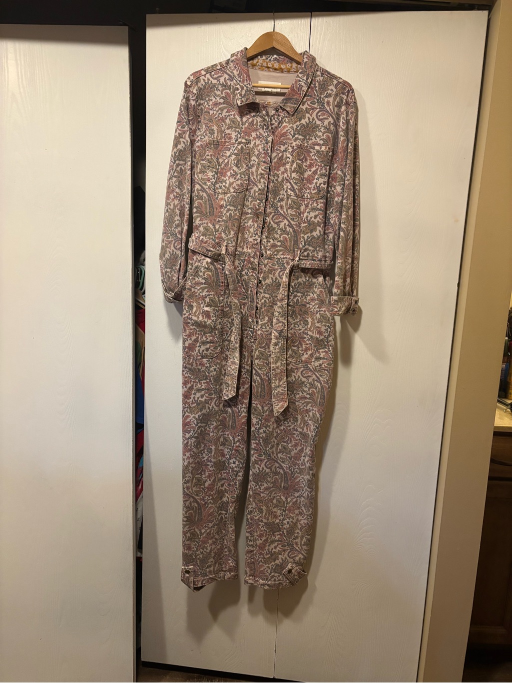 Anthropologie Paisley Utility Jumpsuit - Dusty Rose & Cream